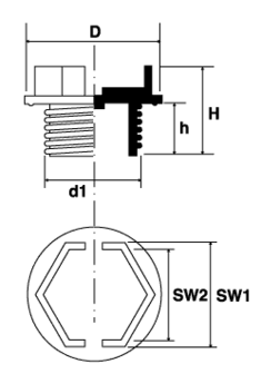 schroefdraad M12X1 | hoogte schroefdraad = 9,0mm