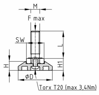 Stelvoet &Oslash;48 | M 8x120 vaste uitvoering